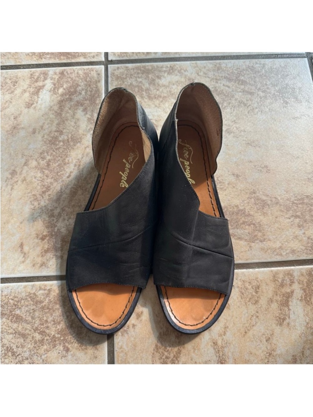 Free People 'Mont Blanc' Asymmetrical Sandal Shoe Black Gray Leather Size 38 / 8